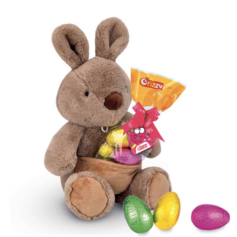 Peluche lapin de Pâques avec œufs en chocolat au lait