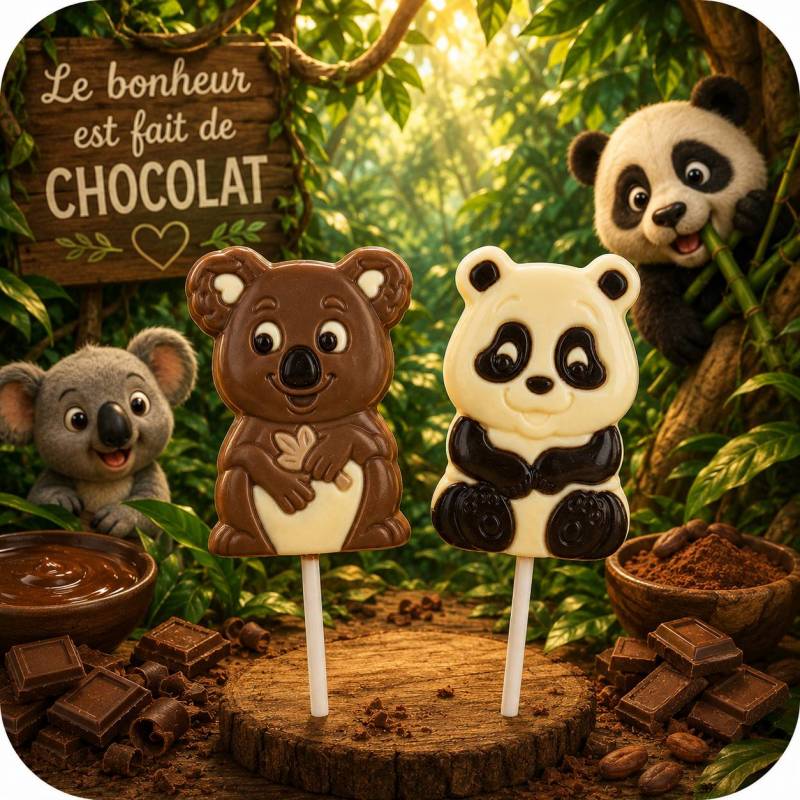 Sucettes chocolat - Panda et Koala