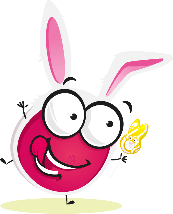 Fizzou déguisé en lapin de Pâques qui mange un doux bonbon sucré