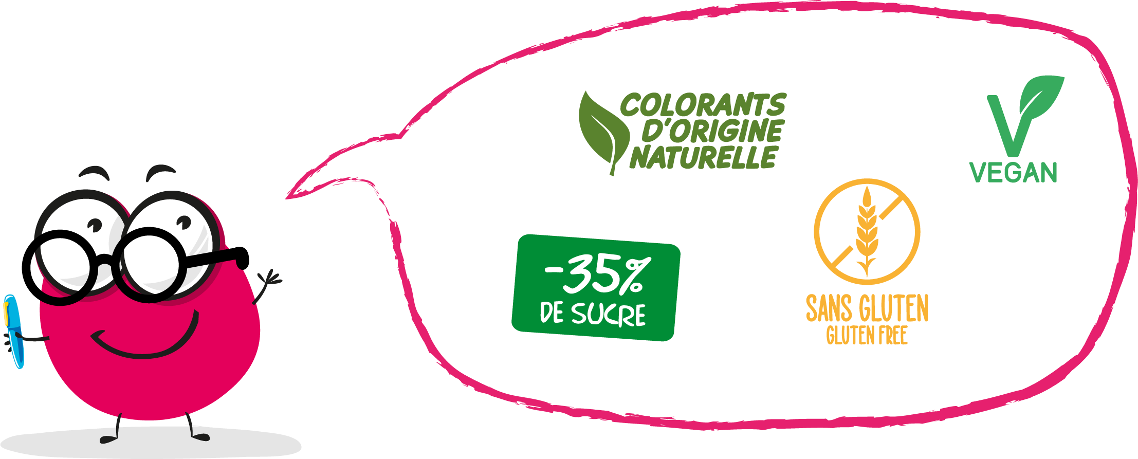 Colorants d'origine naturelle - Vegan - Sans gluten/gluten free - moins 35% de sucre